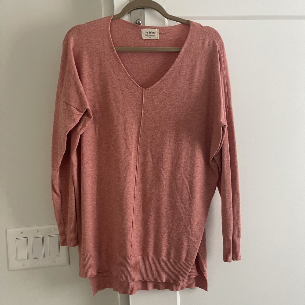 Salmon Colored V-Neck Sweater
